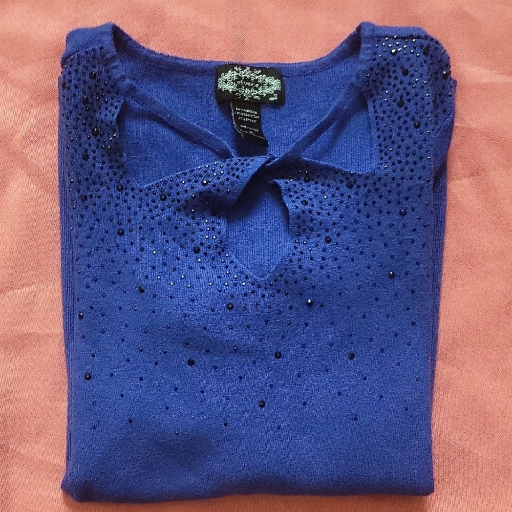 Elegant Blue Long Sleeve Women's Blouse